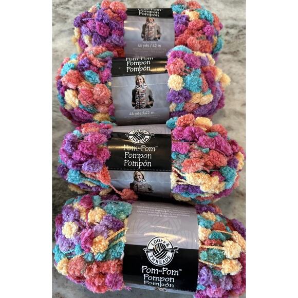 Skeins Loops & Thread Pom Pom “Confetti” Polyester Yarn Super Bulky Lot Of 4 New - Picture 1 of 1